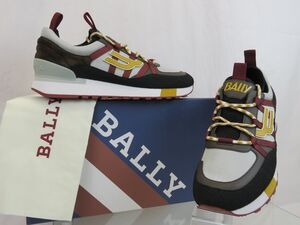 BALLY GLICK BLACK RED WHITE FABRIC BROWN LEATHER LOGO LOW SNEAKERS 8.5 US 41.5
